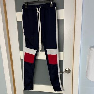 Navy and Red Joggers with White Accents